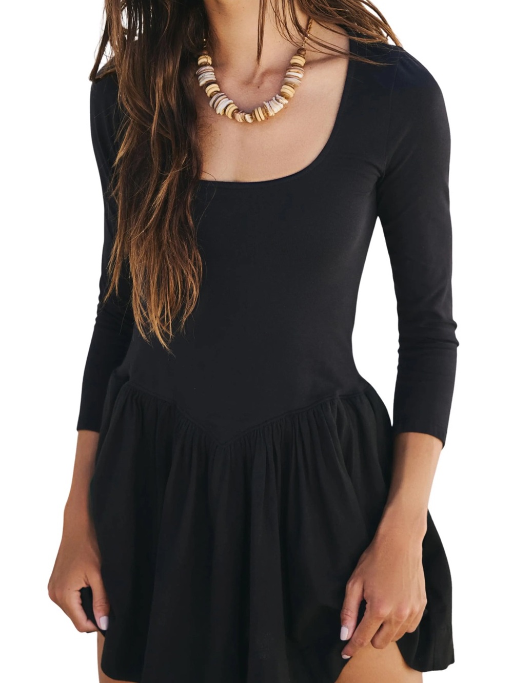 Free People Black Scoop Neck Long Sleeve Mini Dress